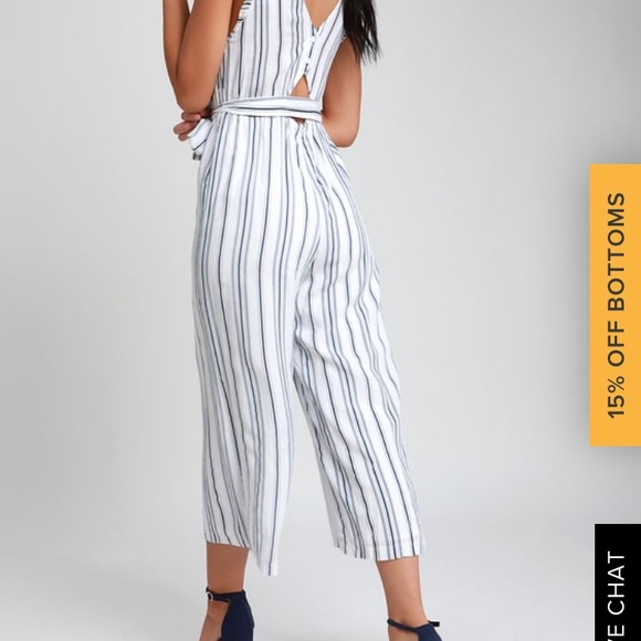 Lulu’s navy blue and white stripe jumpsuit - Picture 2 of 3